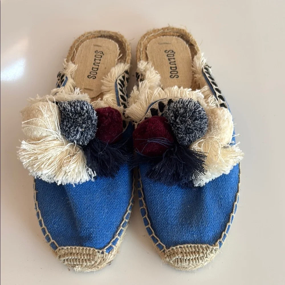 Soludos Blue Espadrille Mules Slides with Tassels Women’s 6